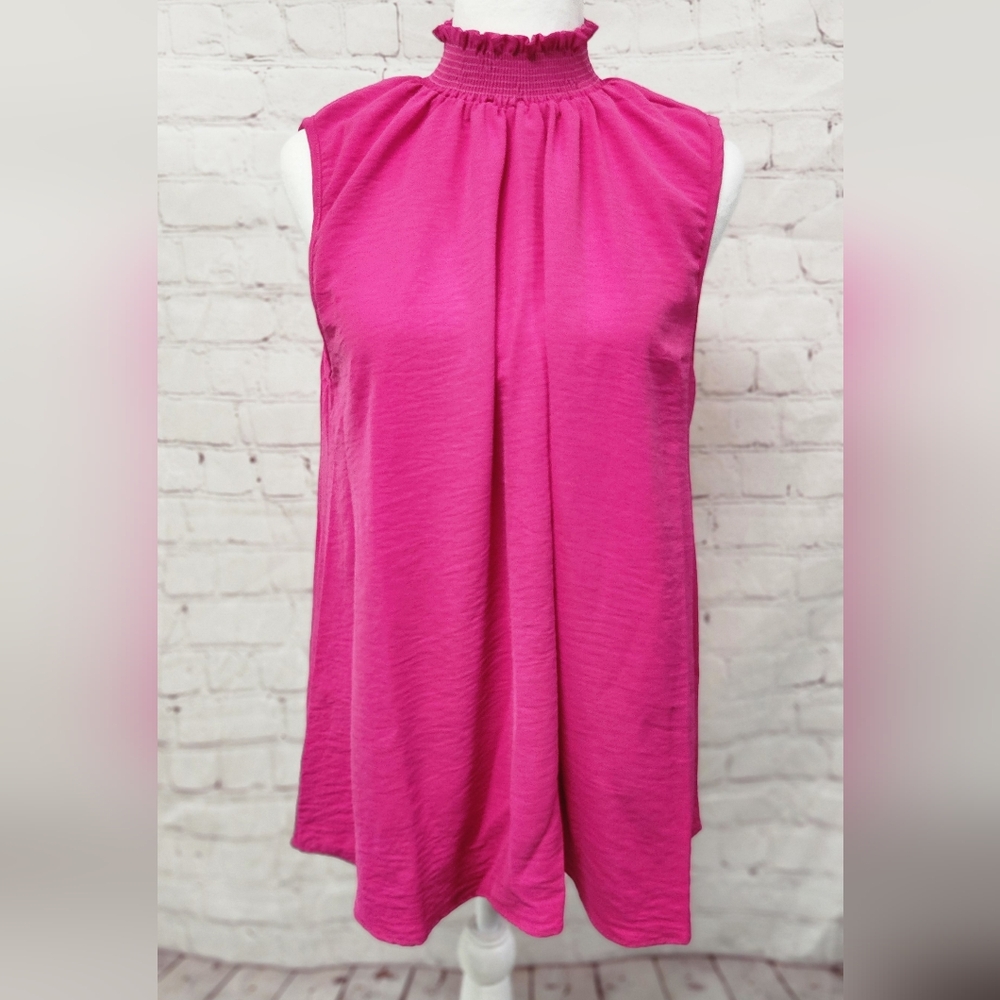 Fuschia Smocked Neck Sleeveless Top